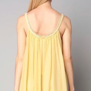 Lovely Babydoll Tank top pastel butter yellow/gold gauze pleated greek lined L